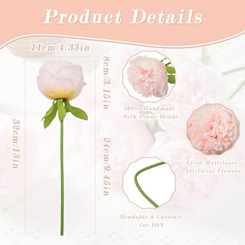 SITUMEIZI 10PCS Artificial Peony Flowers, Real Touch Fake Silk Bouquet with Stems for Home Mothers Day Wedding Party Centerpieces Table Decoration Indoor(Light Pink) - Image 2
