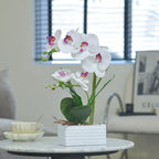 Artificial Real Touch Orchid Flowers with White Ceramic Vase, White - Image 3