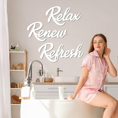 3 Pieces Bathroom Decor White Bathroom Wall Art Relax Renew Refresh - Image 2