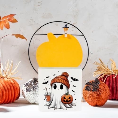 Rustic Fall Decaorations Cute Ghost Pumpkin Halloween decor Wooden Box Sign - Image 4