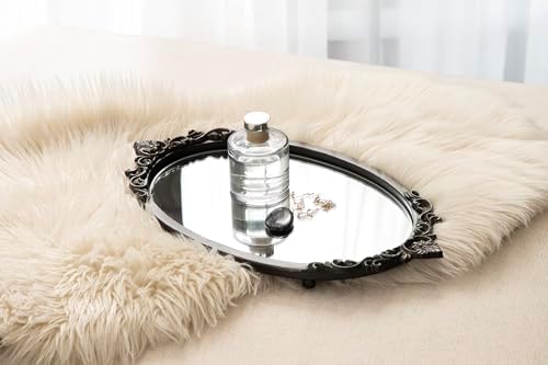 Kate and Laurel Arendahl Vintage Oval Mirrored Decorative Tray, 17 x 10, Antique Black, Traditional Ottoman Tray for Living Room Home Decor with Ornate Detailing - Image 4