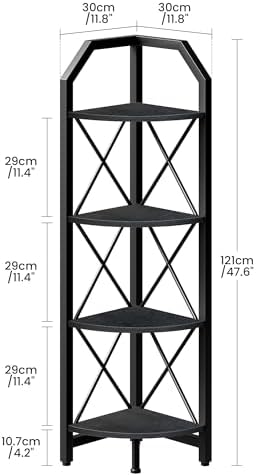 CHOEZON 4-Tier Corner Shelf, Industrial Corner Bookshelf, 47.6" Corner Storage Stand, Plant Stand Display Shelf, Corner Bookcase for Bedroom, Living Room, Home Office, Black TCJ09BB - Image 2