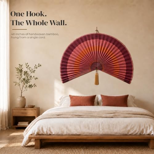 ChumDecor Bamboo Fan Wall Decor, Japanese Wall Fan, Terracotta 48 in - Image 2
