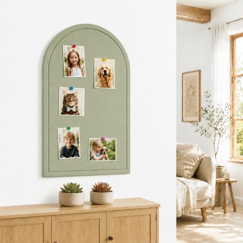 Large Arched Felt Bulletin Board, Sized 36" x 24" for Office & Wall Decor – 6 Customizable Adhesive Tiles with Pins are Perfect to Display Your Photos (Sage Green-B) - Image 6