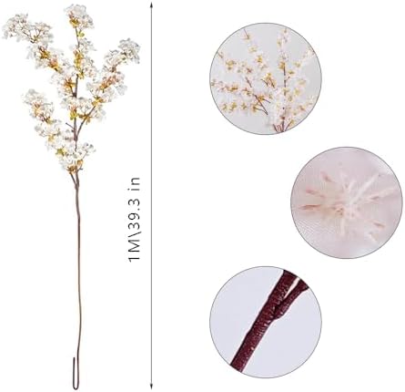 39.3 Inch White Cherry Blossom Branches Fake Cherry Blossom Bouquets Long 3pcs Branches Flowers Stems Silk Tall Japanese Fake Flower Arrangements for Home Wedding Party Decoration - Image 2