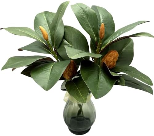 Artificial Magnolia Leaves Plant, Fake Branches 18.5 Inch 3D Plastic Leaf Greenery Bushes Faux Simulation Shrubs Stems Twigs for Home Garden Decor Vase Office Wedding Party DIY Decoration Green 2 Pack - Image 7