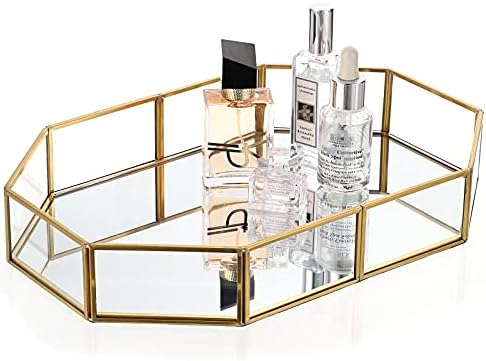 Hipiwe Gold Perfume Tray - Glass Mirrored Makeup Tray, Large 12.4"x 8.2" by Hipiwe