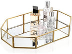 Hipiwe Gold Perfume Tray - Glass Mirrored Makeup Tray, Large 12.4"x 8.2" by Hipiwe