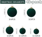 46Pcs Velvet Christmas Ball Ornaments Set - Flocked Shatterproof Christmas Tree Decorations Classic Hanging Ornaments with Rope for Xmas Wreath Holiday Home Decor (Multi-Size, Dark Green) - Image 2