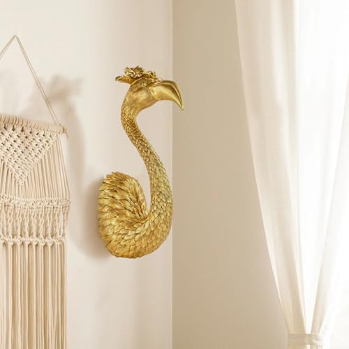 GUSFREUD Gold Animal Heads Sculptures Wall Art - 13" Resin Faux Flamingo for Home Wall Decor, Bird Wall Hanging Decoration for Living Room, Bedroom & Kitchen, Unique Gift Idea - Image 5