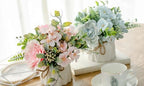 TKAS Fake Flowers Arrangement in Ceramic Vase, Artificial Faux Silk Roses & Hydrangea, Small Realistic Dried-Style Floral Dining Table Centerpiece for Wedding Party Home Decoration (Pink) - Image 4
