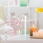 Pink Bow Room Decor, Inspirational Bible Verse Quotes, Christian Gifts for Women, Coquette Aesthetic Bow Dorm Decoration, Office Decor for Women, Acrylic Office Desk Accessories Decoration-Psalm 46:5 - Image 3