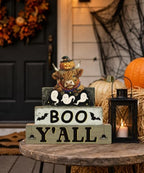 Putuo Decor Halloween Highland Cow Table Decor, Wooden Boo Yall Shelf Sign - Image 5