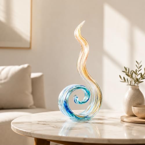 11.4" Tall Hand-Blown Glass Flame Sculpture Art Figurines Home Decor Coffee Ornament Statue - Image 3
