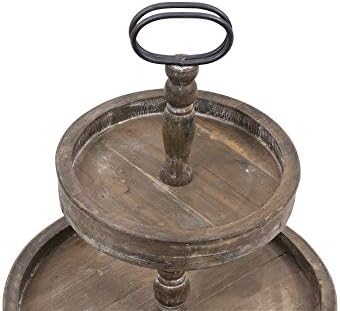 Creative Co-Op Decorative Wood 2‑Tier Tray Round Serving and Display Stand, Natural Finish - Image 6
