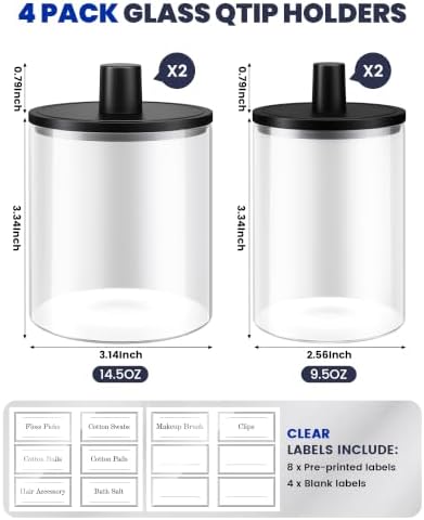 Glass Qtip Holder Dispenser - 4 Pack, Bathroom Decor and Organizer - Image 3