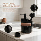 RQYIXI 3-in-1 Ceramic Round Soap Dispenser with Sponge Holder,Black,18 Oz - Image 3