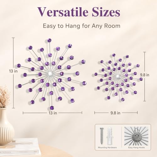ZEXUIRU 4 Set Silver Starburst Wall Art for Home Decor Metal Bling Crystal Rhinestones Sunburst Wall Decor Sparkling Rhinestone Art Accent Silver - 13 in - Image 3
