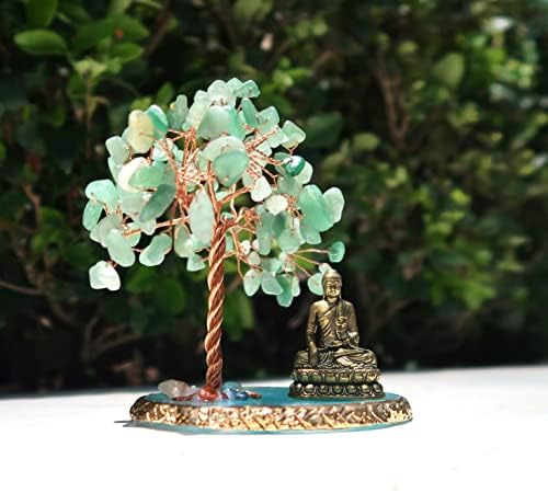 Buddha Statue with Healing Crystal Tree, Tree of Life for Positive Energy. Home Decor Yoga Meditation. Green.(B) - Image 5