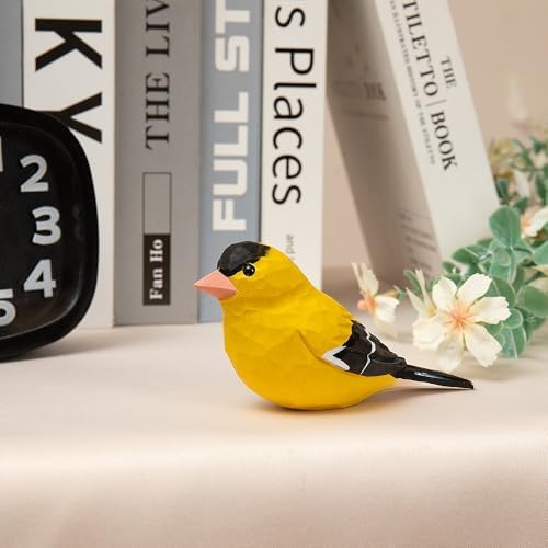 Handmade Wooden Goldfinch Figurine – Yellowbird Home Decor, Cute Wild Canary Knick-Knack for Bird Lovers, Unique Gift for Women, Mom, Friends – Rustic Nature Home Ornament - Image 3