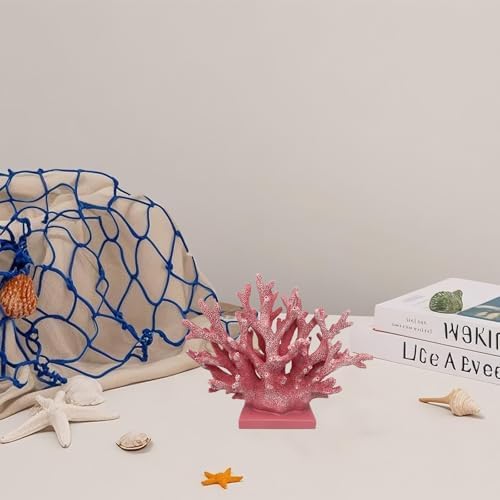 5.8" H Pink Coral Decor - Resin Coral Statue, Nautical Decor for Home, Bedroom, Bathroom, Living Room, Ocean Themed Cabinet Shelf Tabletop Decoration - Image 7