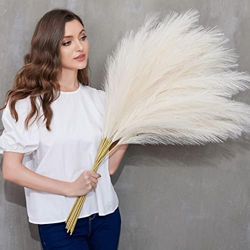 Faux Pampas Grass, 9 PCS 37''/3.1FT Tall Fluffy Fake Pompas Floral, Large Artificial Pompous Grass Branches for Floor Vase Fillers, Boho Farmhouse Room Wedding Decor - Image 2