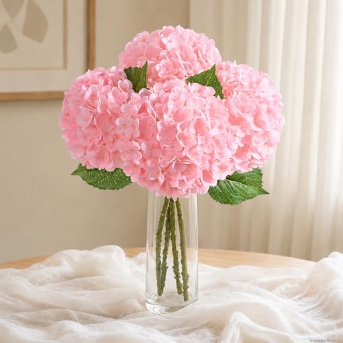 4 Pcs Real Touch Hydrangea Artificial Flowers, 21" Fake Flowers, Light Pink by Yastouay