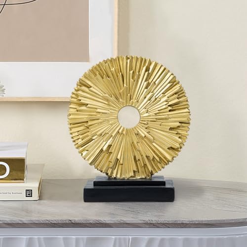 Round Statue for Home Decor, Abstract Office Desk Sculpture for Men,Gold - Image 5