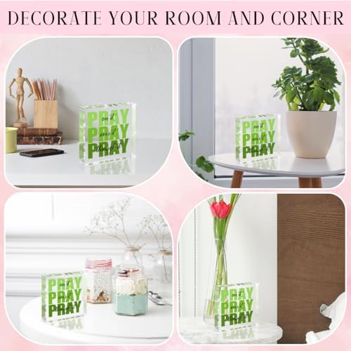 Green Room Decor, Inspirational Christian Gifts for Women, Green Dorm Bathroom Room Decoration, Office Decor for Women, Acrylic Office Desk Accessories Decoration Wall Art Sign - Pray through it - Image 5