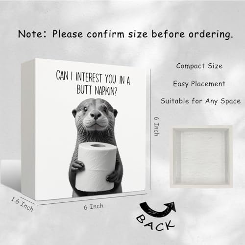 Funny Otter Bathroom Decor - Funny Bathroom Decor, Rustic Otter Wooden Box Signs, 6 X 6 Inches - Image 2