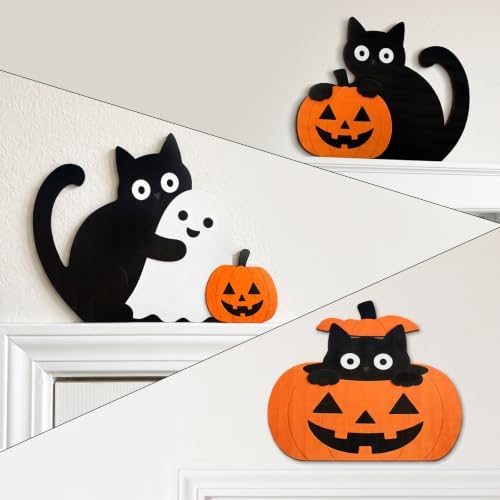 Lucky Merit Black Cat Halloween Decor, 3 Pcs Wooden Cat Pumpkin Decorations by Unknown