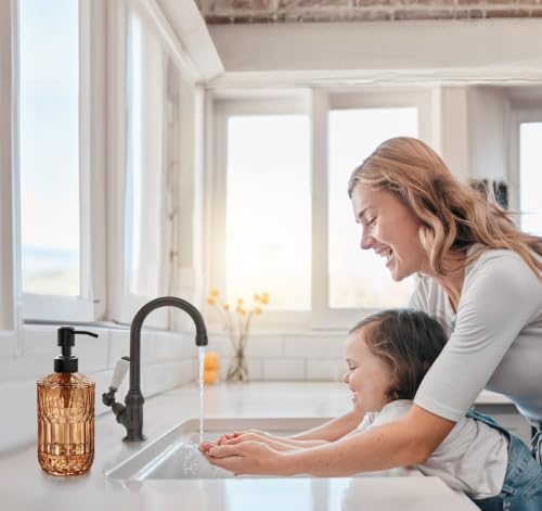 JASAI 18Oz Amber Glass Soap Dispenser with Black Pump for Bathroom. - Image 3