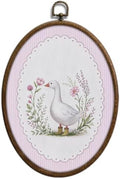 Cottage core Goose Oval Wall Art, Pink Floral Striped Nursery Wall Decor by Unknown