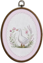 Cottage core Goose Oval Wall Art, Pink Floral Striped Nursery Wall Decor by Unknown