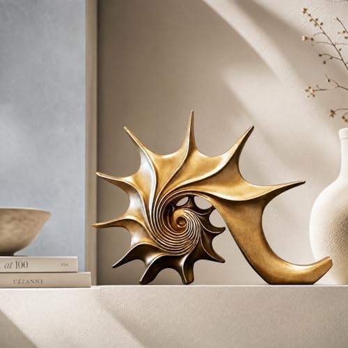 Coastal Nautical Beach Decor Gold Conch Resin Statue - Image 5