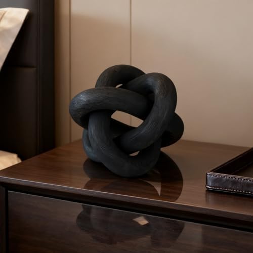 Wood Knot Chain Link Decor, 3 Link Boho Wooden Hand Carved Decorative, Handcrafted for for Coffee Table Entryway Modern Farmhouse Shelf Decoration (Black) by Nezhain