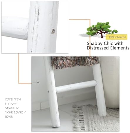 FUIN Blanket Ladder, 57in Rustic Solid Wood Decorative Ladder, White - Image 4