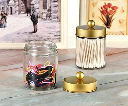 Amolliar Apothecary Jar Bathroom Storage Qtip Holder Glass, Gold 2Pack - Image 6