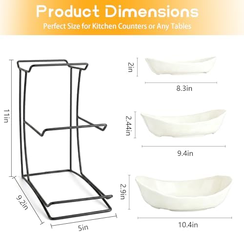 jessie 3 Tier Ceramic Fruit Basket for Kitchen Counter with Metal Stand, Fruit Bowls with Rack, Porcelain Bowls for Vegetable Bread Candy Snack Nuts Dessert Cake Tray - Image 2