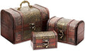 Juvale Wooden Treasure Chest Set - 3 Nesting Boxes, Brown Floral - Decorative Storage & Jewelry Box with Hinged Lid, Vintage Antique Decor by Juvale