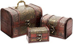 Juvale Wooden Treasure Chest Set - 3 Nesting Boxes, Brown Floral - Decorative Storage & Jewelry Box with Hinged Lid, Vintage Antique Decor by Juvale