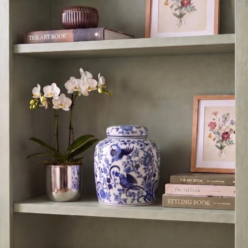 Creative Co-Op Decorative Bird Ceramic Ginger Jar with Lid, Blue and White - Image 6