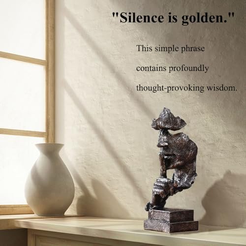 Silence is Gold Thinker Statue - 13.5 Inches Modern Abstract Sculpture Art, Minimalist Desk Decor for Office & Home, Creative Gift for Study/Bedroom Modern Abstract Sculpture Art for Desk Decor - Image 3