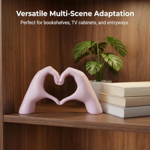 Heart Hands Sculpture Small Shelf Decor Items Resin Love Hand Statue Cute Aesthetic Heart Decor for Living Room TV Stand Bedroom Console Table Centerpieces Elegant Gift,Pink - Image 5