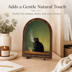 Vintage Black Cat Tabletop Decor Sign, Arched Wooden Frame with Stand, Rustic Home Wooden Sign for Living Room Bedroom Shelf Desk Display, Stylish Home Accent - Image 2
