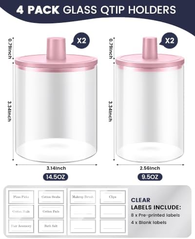 Glass Qtip Holder Dispenser - 4 Pack, Bathroom Decor and Organizer - Image 3