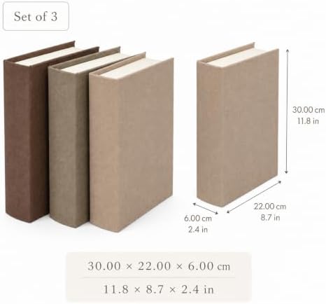 DECOR4SEASON Modern Linen and Wood Decorative Faux Book Boxes Set of 3, 10" - Image 3