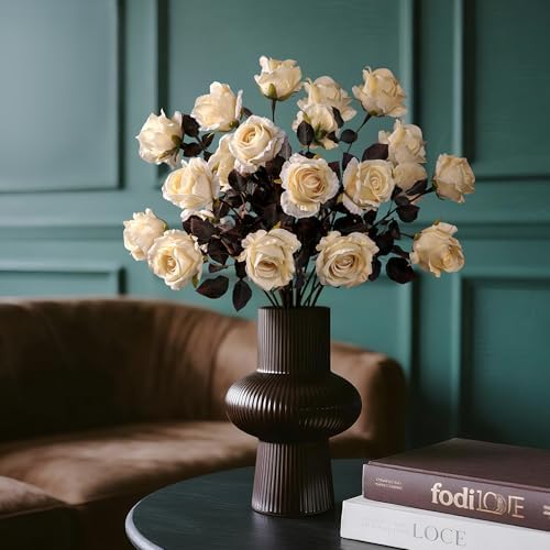 Artificial Flowers Artificial Roses 23.2In Fake Roses Long Stem Artificial Flowers for Tall Vase Silk Rose Suitable for Indoor Decor Wedding Party Decor DIY Bouquet Autumn (Milky White，20PCS) - Image 4