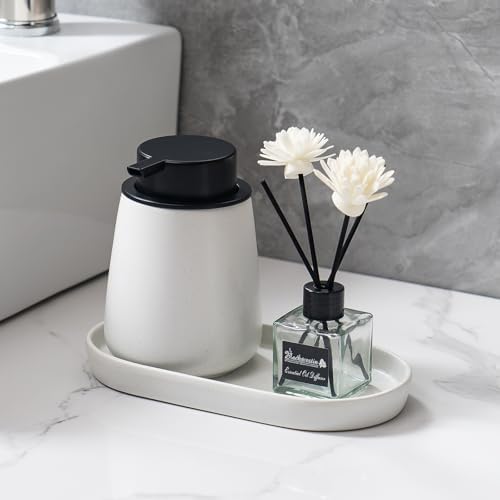 2 Pack Speckled White Round Soap Dispenser Tray - 8'' Ceramic Vanity Tray & Organizer Plate Set, Bathroom & Kitchen Countertop Decor for Soap Dispenser, Jewelry, Cosmetics, Sink - Image 4
