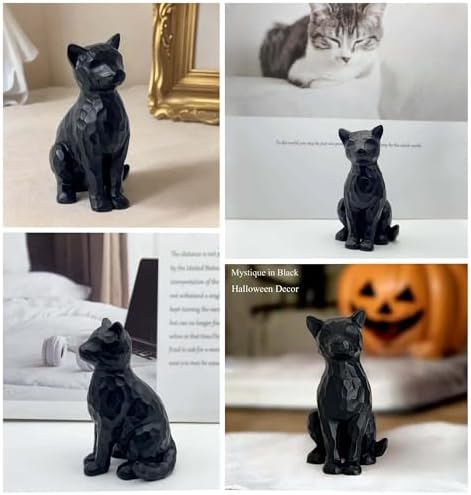 Black Cat Figurines Statue Home Decor Gifts for Women Cat Lovers ,Colletiable Carved Resin Cat Memorial Gift Knick Knacks for Shelf Desktop Office Decorations - Image 7